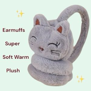 Plush Kitty Ear Muffler Grey Adjustable